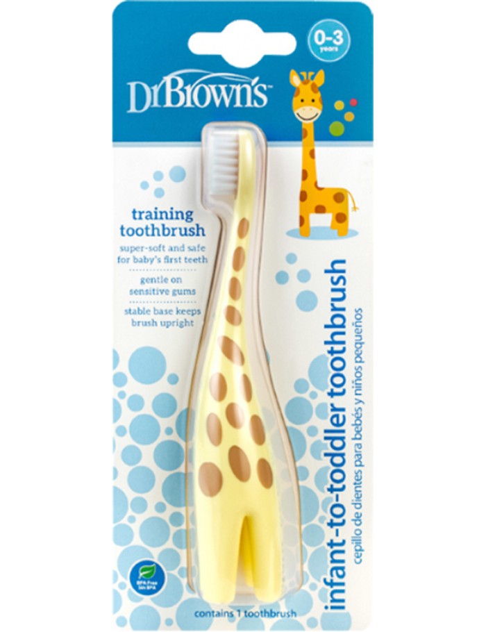 Dr. Brown's Βρεφική Οδοντόβουρτσα Καμηλοπάρδαλη 0-3 Ετών Κίτρινη HG060
