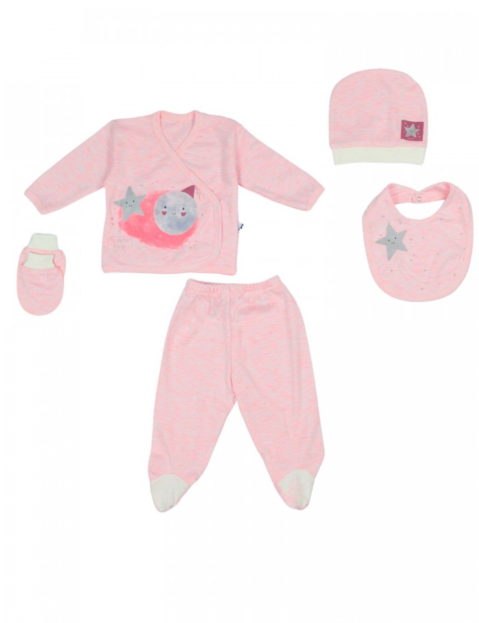 Εβίτα mini για νεογέννητο 0-18 μηνών Σετ βρεφικό 5 τεμαχίων ροζ MI-049