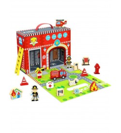 Tooky Toy Ξύλινο Σετ Πυροσβεστικός Σταθμός Fire Station TY203 6970090048111