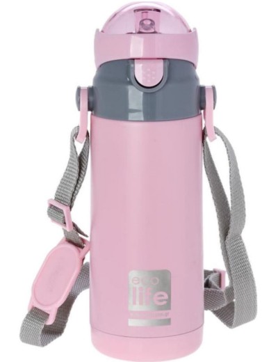 Ecolife Ανοξείδωτο Παγούρι Θερμός με Καλαμάκι Pink BO-3007 400ml 5208009001782