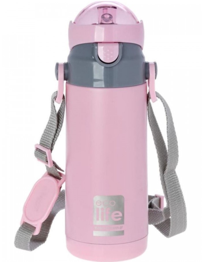 Ecolife Ανοξείδωτο Παγούρι Θερμός με Καλαμάκι Pink BO-3007 400ml 5208009001782